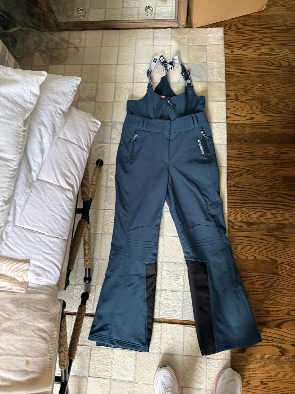 Sweaty Betty Teal Blue Bib Snow Pants with Black Reinforced Panels